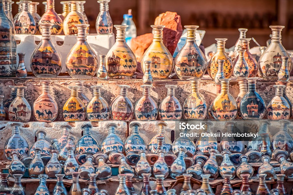 Beautiful Jordanian Souvenirs on a counter in the ancient city of Peter, Jordan - image Cultures Stock Photo