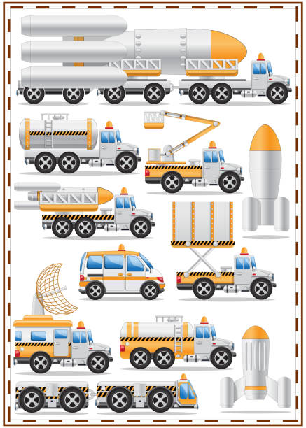 satu set transportasi khusus untuk spaceport. - car lifting machine ilustrasi stok