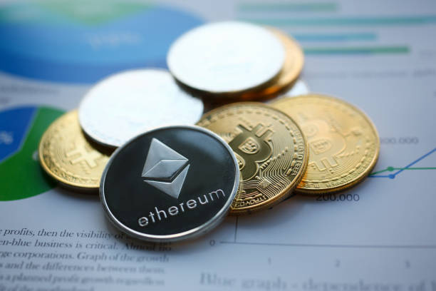 primo piano in carta da carta jn ethereum argento - etere foto e immagini stock