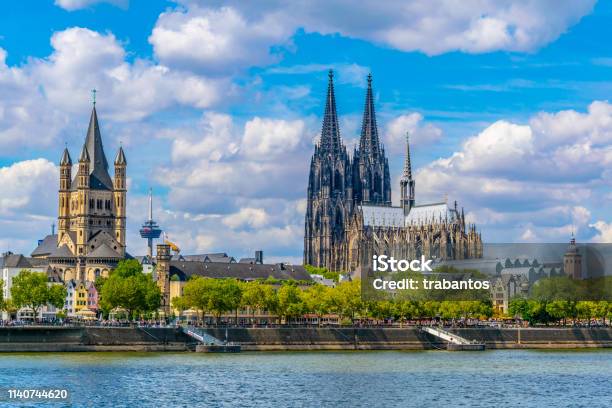 Cityscape Of Cologne With Hohenzollern Bridge Cathedral And Saint Martin Church Germany Stock Photo - Download Image Now