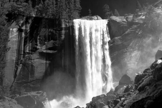 istock Vernal Fall with its mist in Springtime, Black and white Yosemite National Park, USA 1140745251