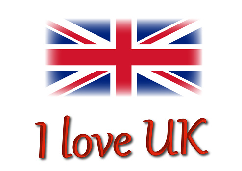 I love UK write with Uk flag illustration composition