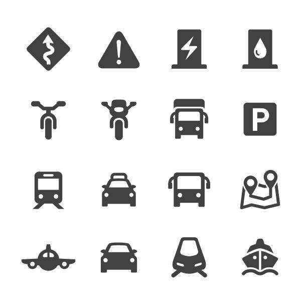 illustrazioni stock, clip art, cartoni animati e icone di tendenza di set icone traffico - serie acme - automobile immagine