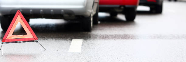 istock Accident of red and silver car after rain 1140751320