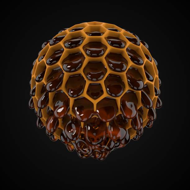 istock spherical honeycomb with flowing honey. 3d illustration 1140751331