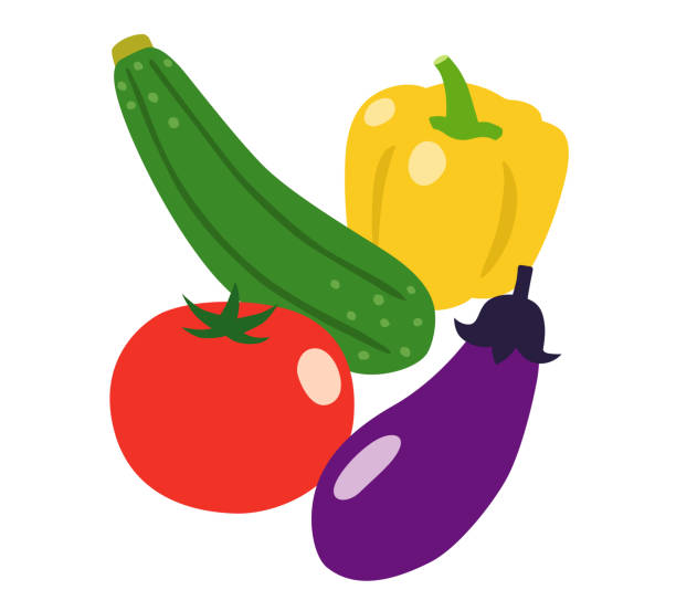 ilustraciones, imágenes clip art, dibujos animados e iconos de stock de icono de verduras de verano conjunto - zucchini