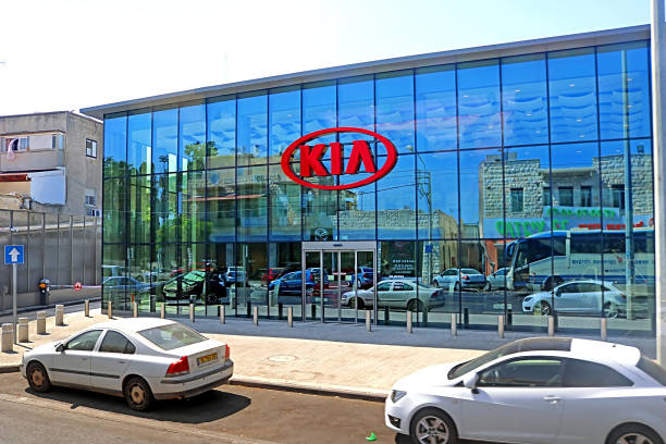 KIA MOTORS salon. Kia Motor Corporation, headquartered in Seoul, is South Korea's second-largest automobile manufacturer stock photo