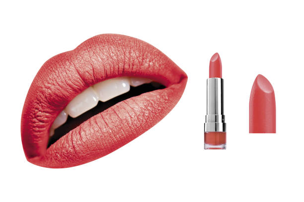 istock Red glossy satin lipstick and high resolution woman lips, isolated on white background, clipping path included 1140762199