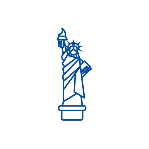 ilustrações, clipart, desenhos animados e ícones de estátua da liberdade, conceito do ícone da linha de new york. estátua da liberdade, símbolo liso do vetor de new york, sinal, ilustração do esboço. - statue manhattan monument flaming torch