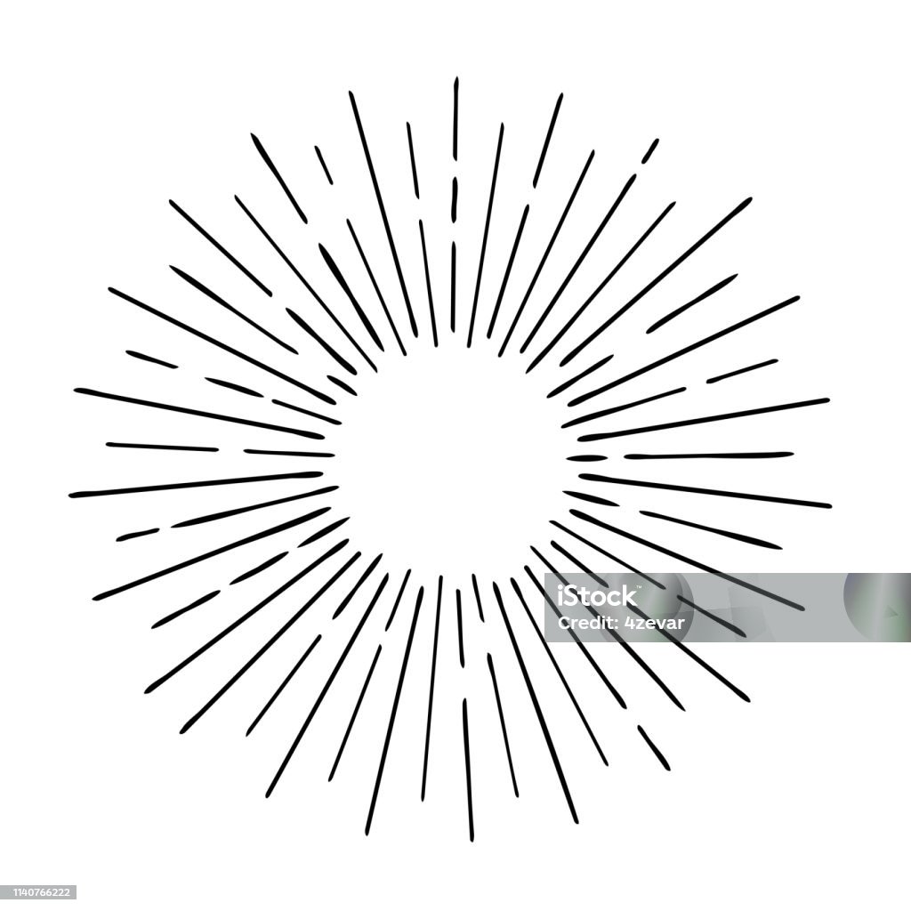 Sun Rays Hand Drawn Linear Drawing Stock Illustration - Download Image ...