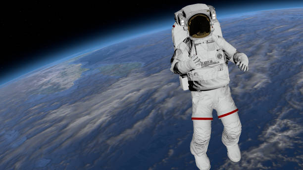 istock Astronaut Spacewalk, Astronaut shows thumbs up in the open space.Elements of this image furnished by NASA. 3D rendering 1140766879