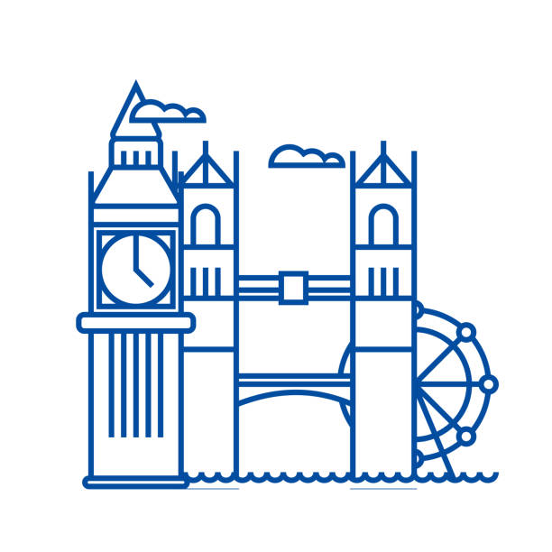 london line icon concept. london flaches vektorsymbol, schild, umrissbild. - bridge london england symbol vector stock-grafiken, -clipart, -cartoons und -symbole