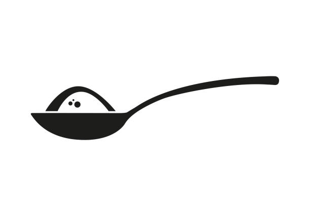 ilustraciones, imágenes clip art, dibujos animados e iconos de stock de cuchara con azúcar, sal, harina u otro icono de ingrediente - sugar spoon salt teaspoon