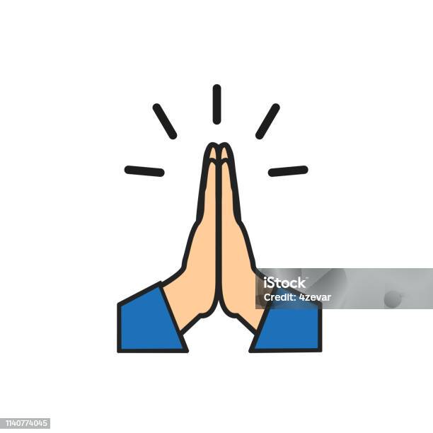 Vector Folded Hands Icon Vector Illustration Stock Illustration - Download Image Now - Praying, Emoticon, Hand