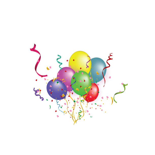 White paper banner, colored balloons and colored confetti. vector file. White paper banner, colored balloons and colored confetti. vector file. EPS 10 fastnacht stock illustrations