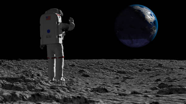 Astronaut walking on the moon and admiring the beautiful Earth. CG Animation. Elements of this image furnished by NASA. 3D rendering Astronaut walking on the moon and admiring the beautiful Earth. Elements of this image furnished by NASA. 3D rendering apollo 11 stock pictures, royalty-free photos & images