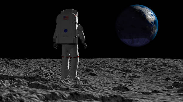 Astronaut walking on the moon and admiring the beautiful Earth. CG Animation. Elements of this image furnished by NASA. 3D rendering Astronaut walking on the moon and admiring the beautiful Earth. Elements of this image furnished by NASA. 3D rendering apollo 11 stock pictures, royalty-free photos & images