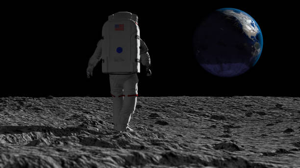 Astronaut walking on the moon and admiring the beautiful Earth. CG Animation. Elements of this image furnished by NASA. 3D rendering Astronaut walking on the moon and admiring the beautiful Earth. Elements of this image furnished by NASA. 3D rendering apollo 11 stock pictures, royalty-free photos & images