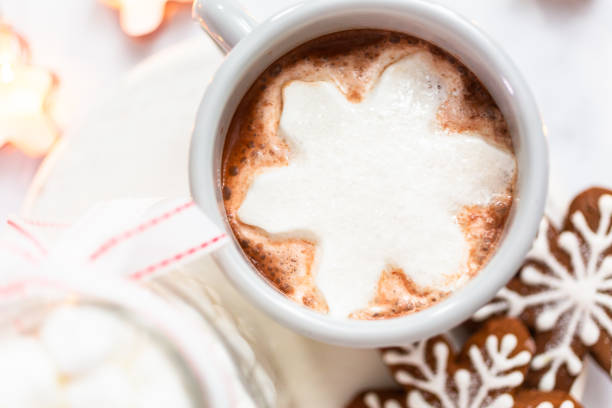 istock American hot chocolate with snow flake shaped marshmallow toppings. 1140779770