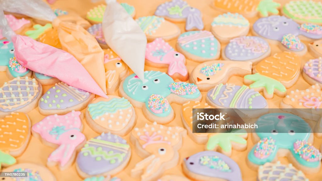 Easter Sugar Cookies Decorated With Pastel Colors Of Royal Icing Stock  Photo - Download Image Now - iStock