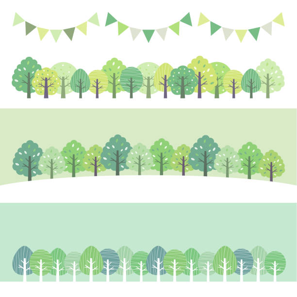 新緑の森のセット - 森林 イラスト点のイラスト素材／クリップアート素材／マンガ素材／アイコン素材