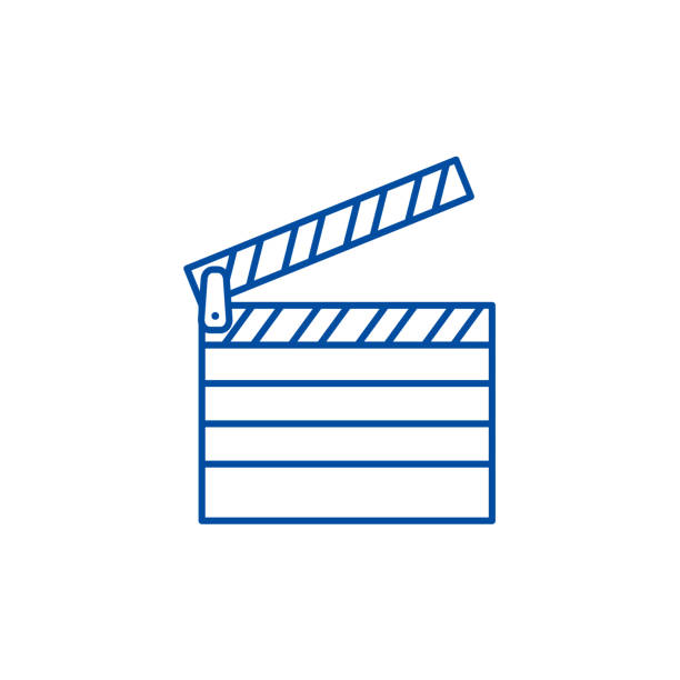 Motor camera line icon concept. Motor camera flat vector symbol, sign, outline illustration. Motor camera line concept icon. Motor camera flat vector website sign, outline symbol, illustration. vintage amateur movie camera stock illustrations