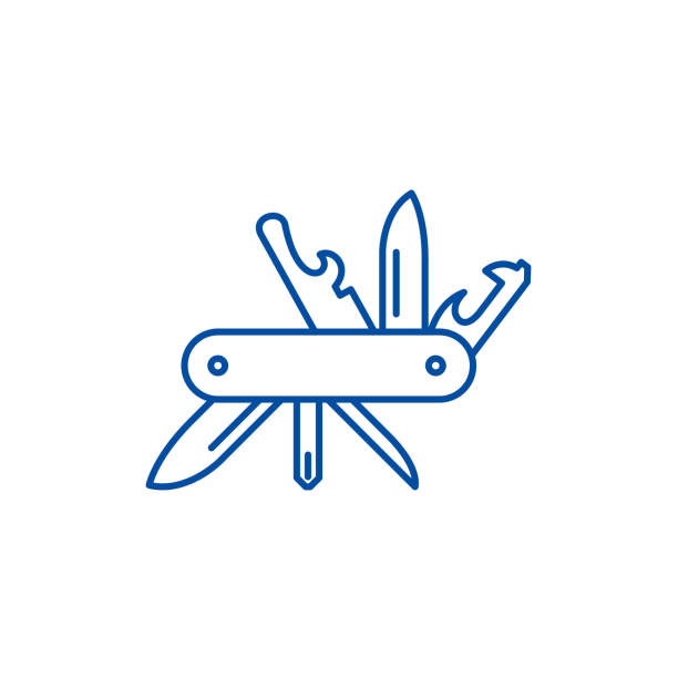 Multi knife line icon concept. Multi knife flat vector symbol, sign, outline illustration. Multi knife line concept icon. Multi knife flat vector website sign, outline symbol, illustration. penknife stock illustrations