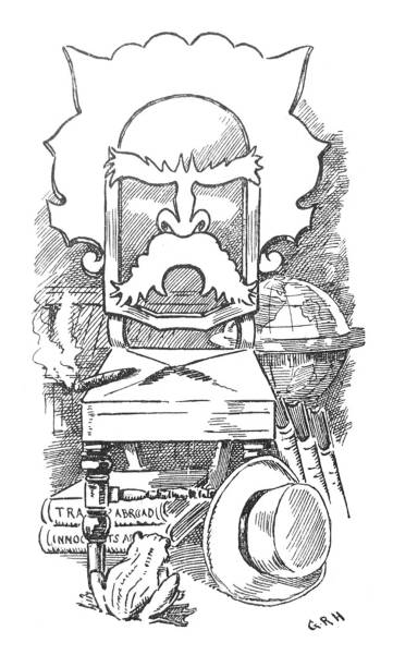 British satire comic cartoon illustrations - Humanized chair - Mark Twain - illustration From Punch's Almanack 1899. punch puppet stock illustrations