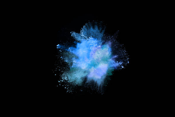 istock Blue powder explosion on black background. Colored cloud. Colorful dust explode. Paint Holi. 1140788275