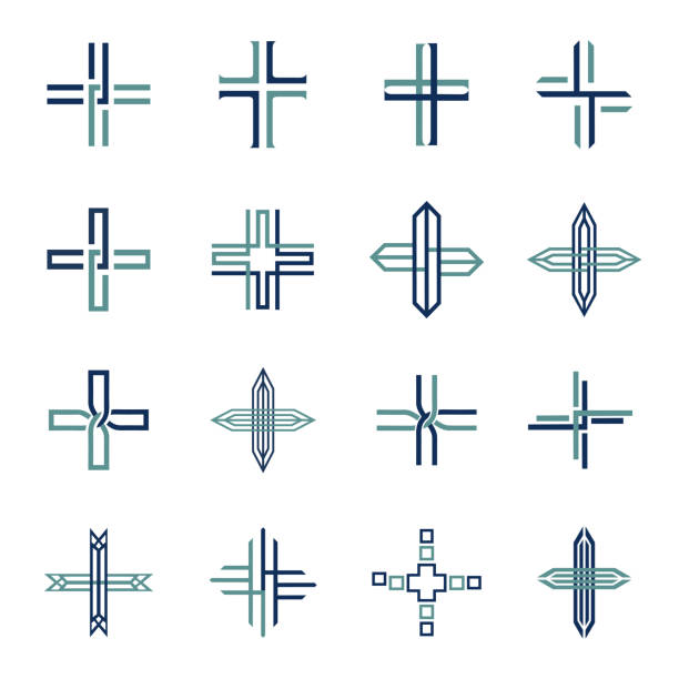 ilustraciones, imágenes clip art, dibujos animados e iconos de stock de cross_icons_colour - silhouette cross shape ornate cross