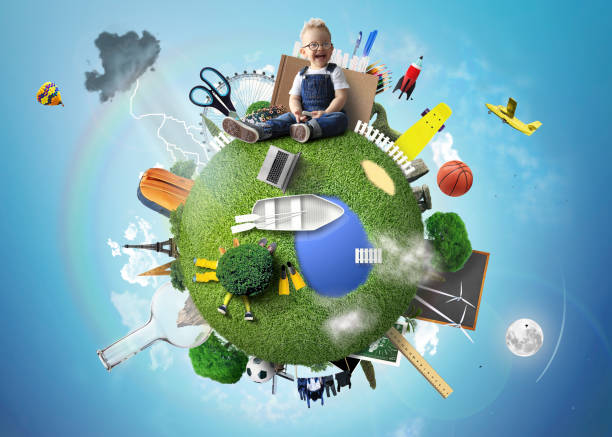 istock A little boy is sitting on the planet 1140788413