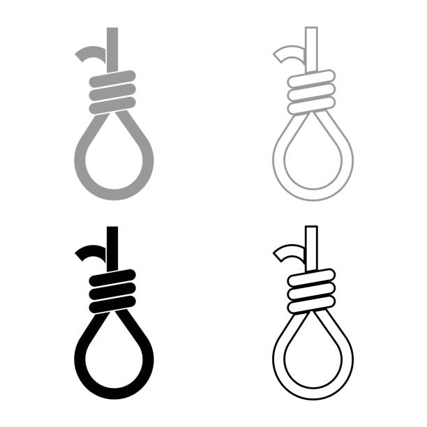 szubienice z liną noose ikona ustawić szary czarny kolor - hangmans noose stock illustrations