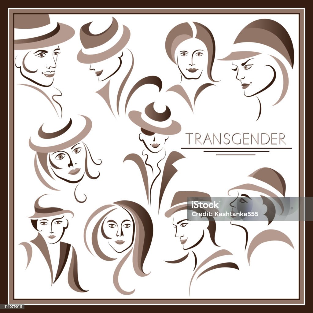 Graphic illustration with transgender_set 1 Graphic abstract with transgender (androgynous)-set. Suitable for invitation, flyer, sticker, poster, banner, card, label, cover, web. Vector illustration. Transgender Person stock vector