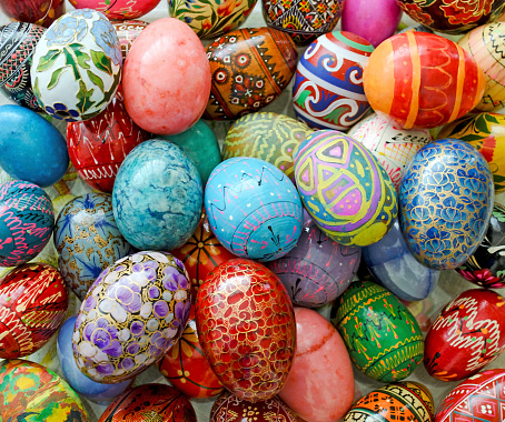 decorative multicolored Easter eggs - Easter home decoration - still life objects