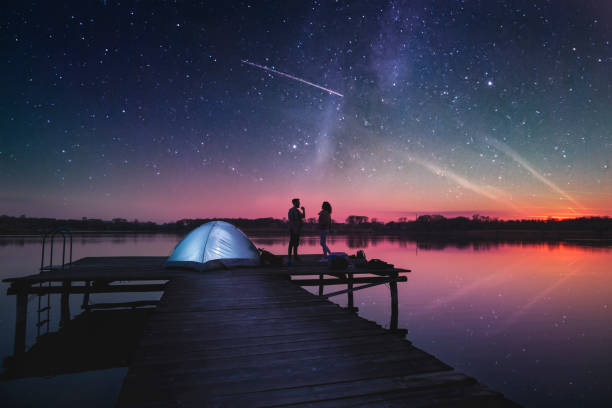 Night camping on the lake