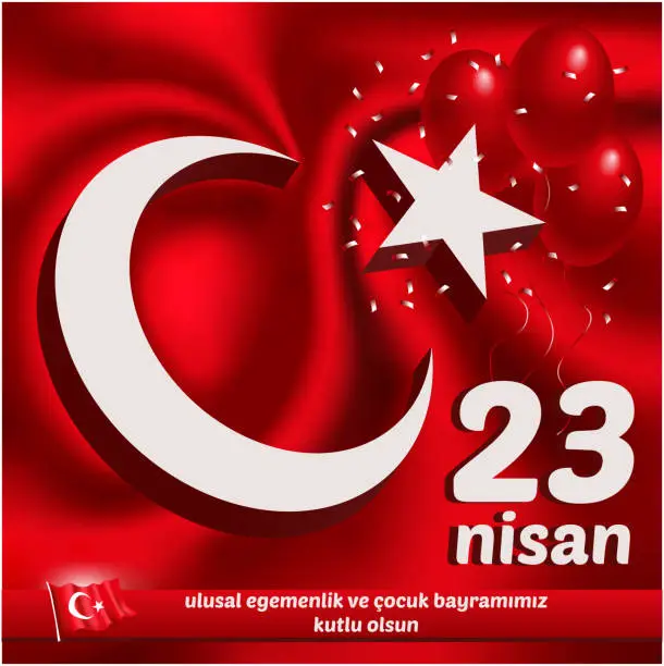 Vector illustration of April 23 National Sovereignty and Children's Day in Turkey, in turkish mean 