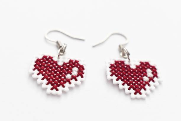 istock Handmade Cross Stitch Earrings Red Hearts 1140796217