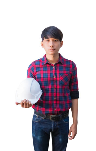 istock Engineer hold safety helmet plastic construction concept  isolated on white background 1140799149