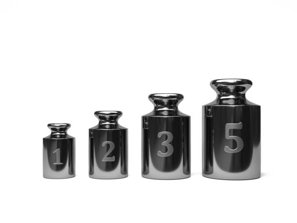 Weights for scales - on white background - silver - 3d illustration rendering