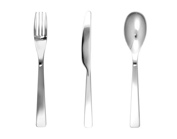 istock Beautiful set of fork, knife and spoon isolated on white background. 1140800740