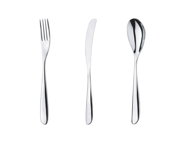 istock Breakfast set of fork, knife and spoon isolated on white background. 1140800743