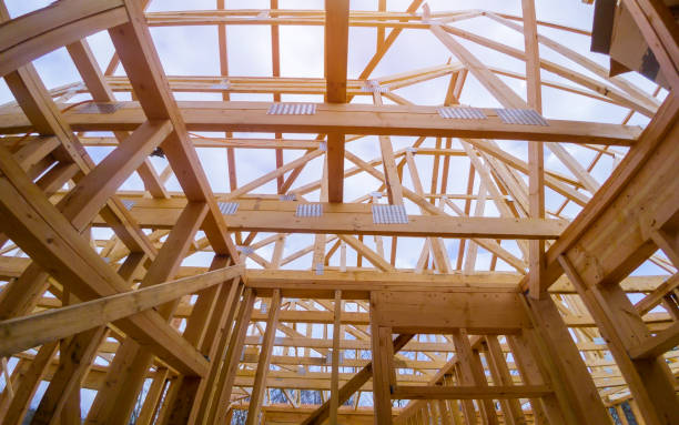 istock New construction of beam construction house framed the ground up 1140801102
