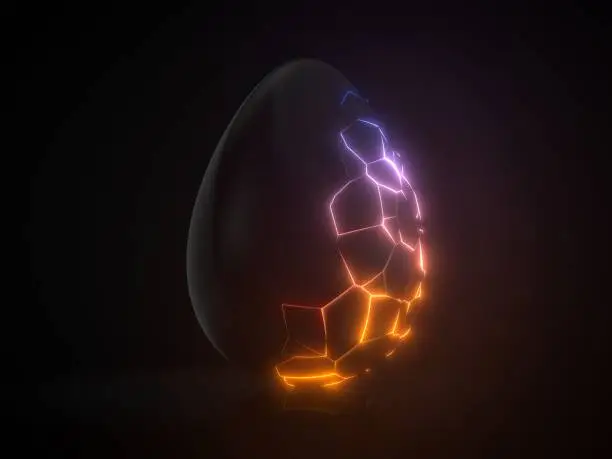 Photo of easter egg. alien with glowing cracks. 3d illustration