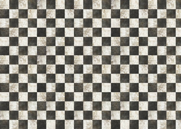Dirty checkered background. Black and white square mosaic.