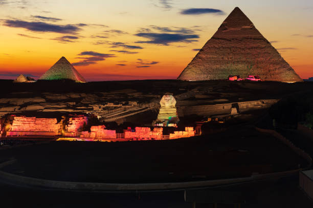 istock The Great Pyramids of Giza, enlighted at night, Egypt 1140809803