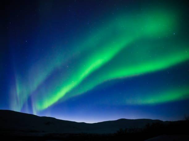 aurora borealis around Kilpis - 01 near Kilpisjärvi lake, in Lapland, Finland boreal forest stock pictures, royalty-free photos & images