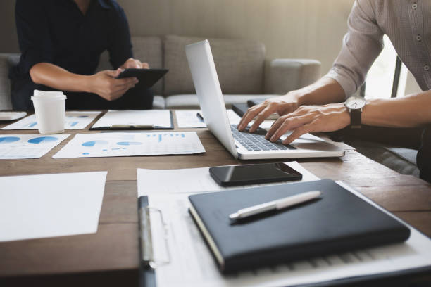 istock Business executives analyzing on valuation data paper and digital resource 1140815054
