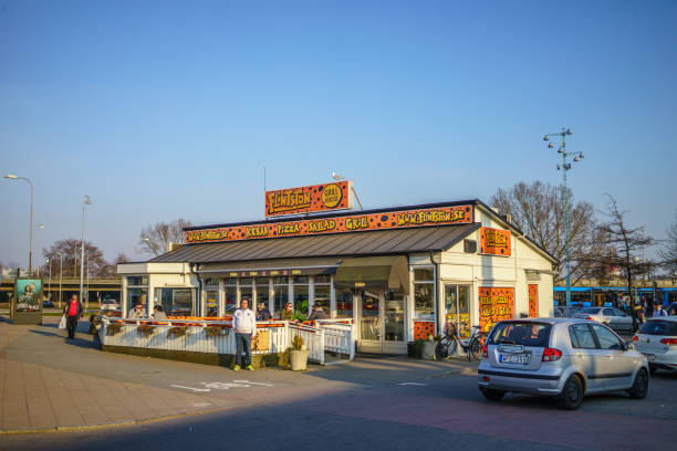 Gothenburg, Sweden - April 4, 2019: Flintstone Grill in Goteborg Town Centre, It has catroon Flintstone style design