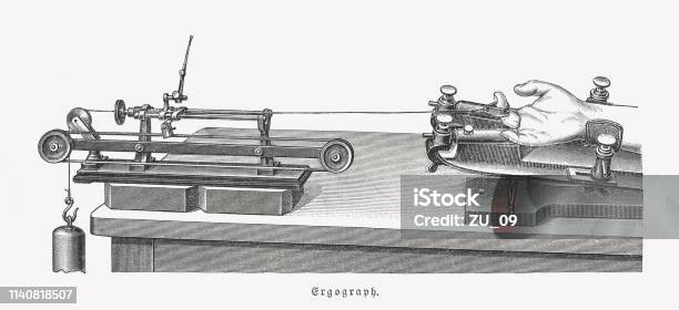 Ergograph Invented By Angelo Mosso Wood Engraving Punlished 1898 Stock Illustration - Download Image Now