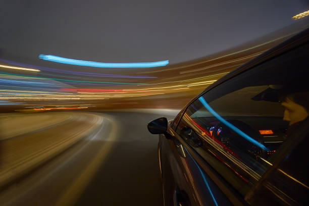 istock View from Side of Car moving in a night city 1140819005
